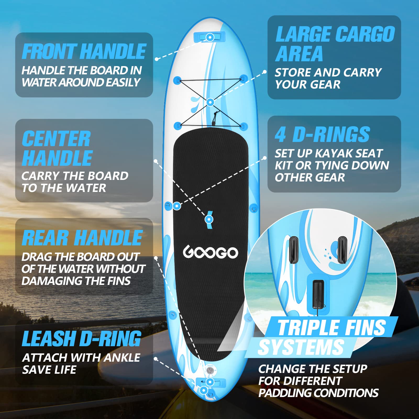 Googo Inflatable Paddle Board, 10'6''/11'x33”x6” UltraLight Stand Up
