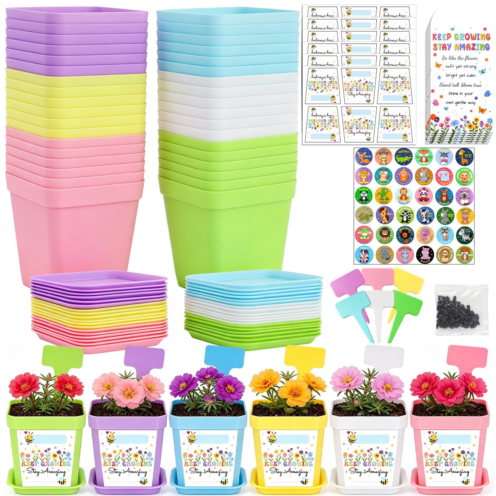 Tantanbear 36Pack End of Term Gifts for Children End of Year Class Gift for Students from Teachers, 36Pcs Flower Pots with Plates, Labels, Envelopes, Stickers, Seeds, Year 6 School Leavers Gifts