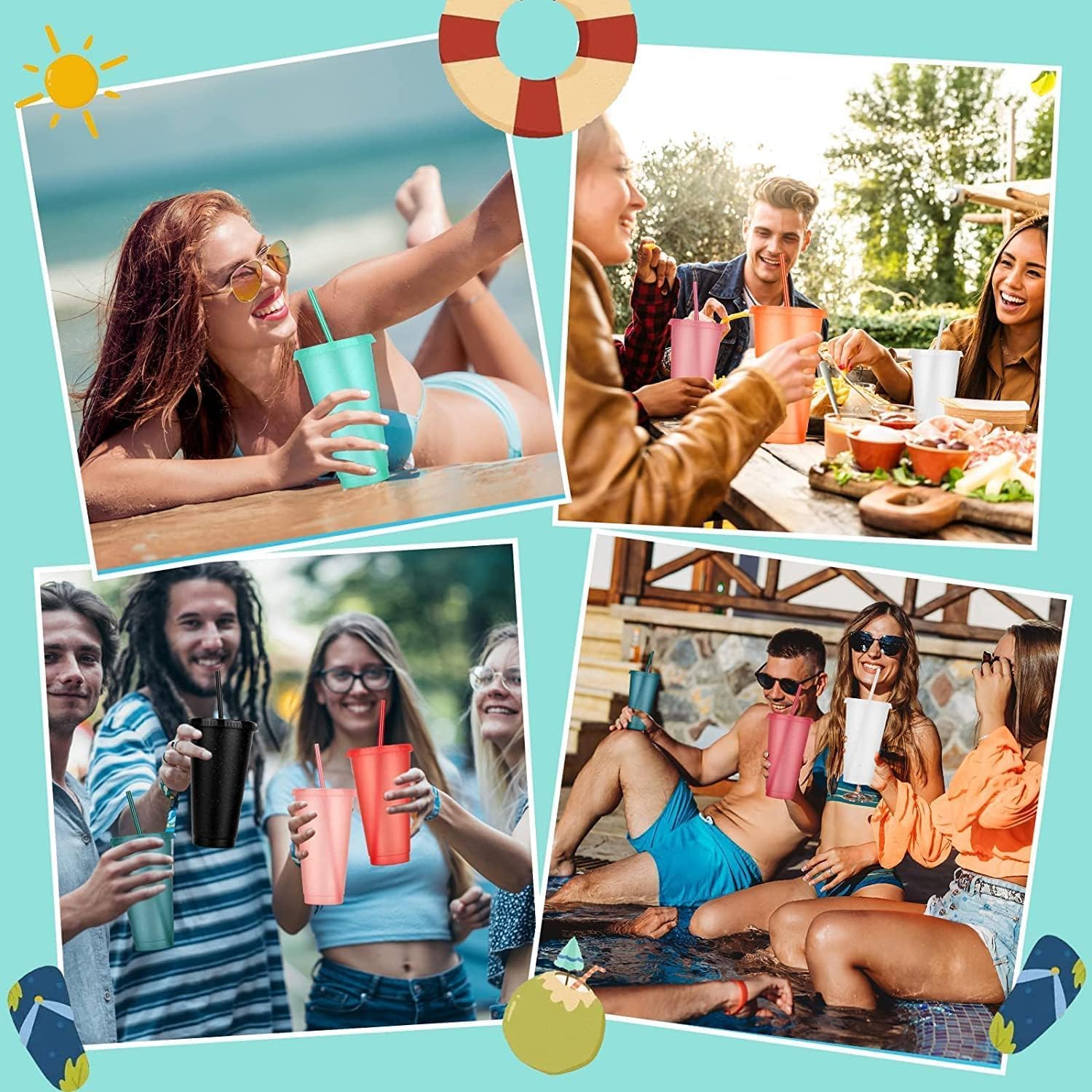 36 Pcs Plastic Tumblers with Lids and Straws, Reusable Colorful Plastic Cups for Parties, Birthdays, Iced Coffee, Travel, Cold Drink Bulk Tumblers (24 oz) - Image 7