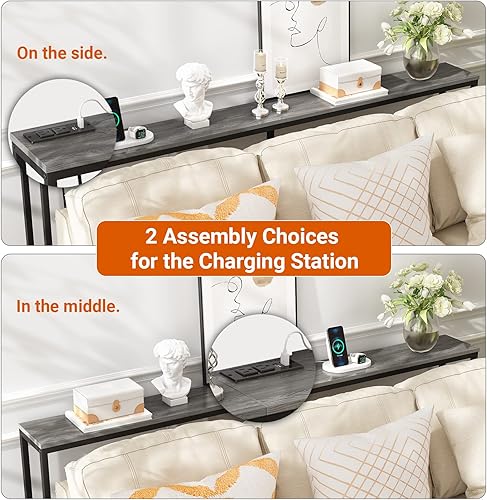 Miniatura 5 de SUPERJARE Mesa consola de 70 pulgadas con tomacorriente, mesa de sofá con estación de carga, mesa de entrada estrecha, mesa de pasillo delgada,