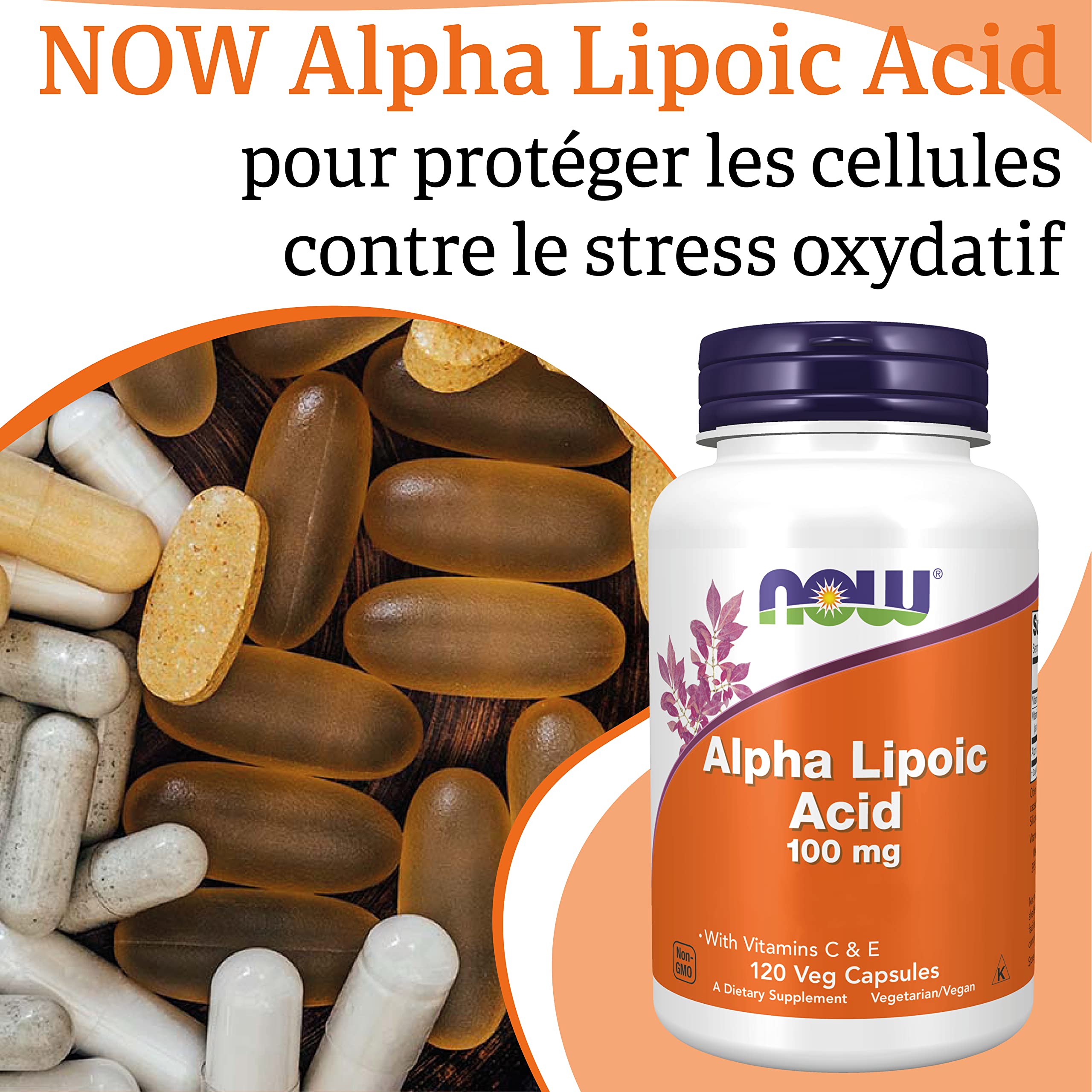 Now Foods, Alpha-Lipoic Acid (Acide Alpha-Lipoïque), 100mg, 120 Capsules végétaliennes, Testé en Laboratoire, Sans Gluten, Sans Soja, Sans OGM