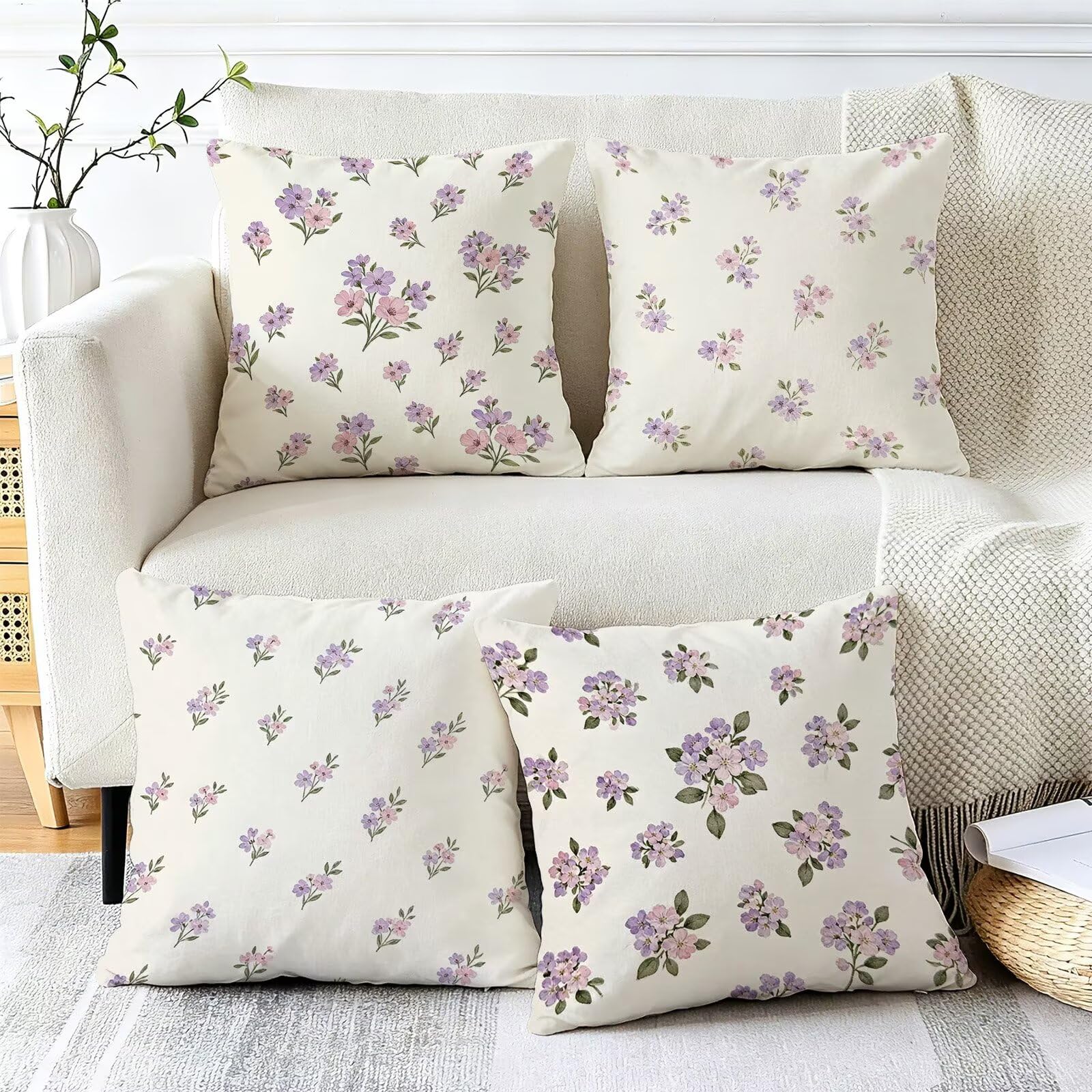 Viola Federe Cuscini Divano 60x60cm, Cuscini da Esterno Set de 4, Cod-186 | Velour Copricuscini Decorativi Letto Arredo, per Letto, Soggiorno, Giardino, Esterno, Casa Decorazione Set di 4 Fiore