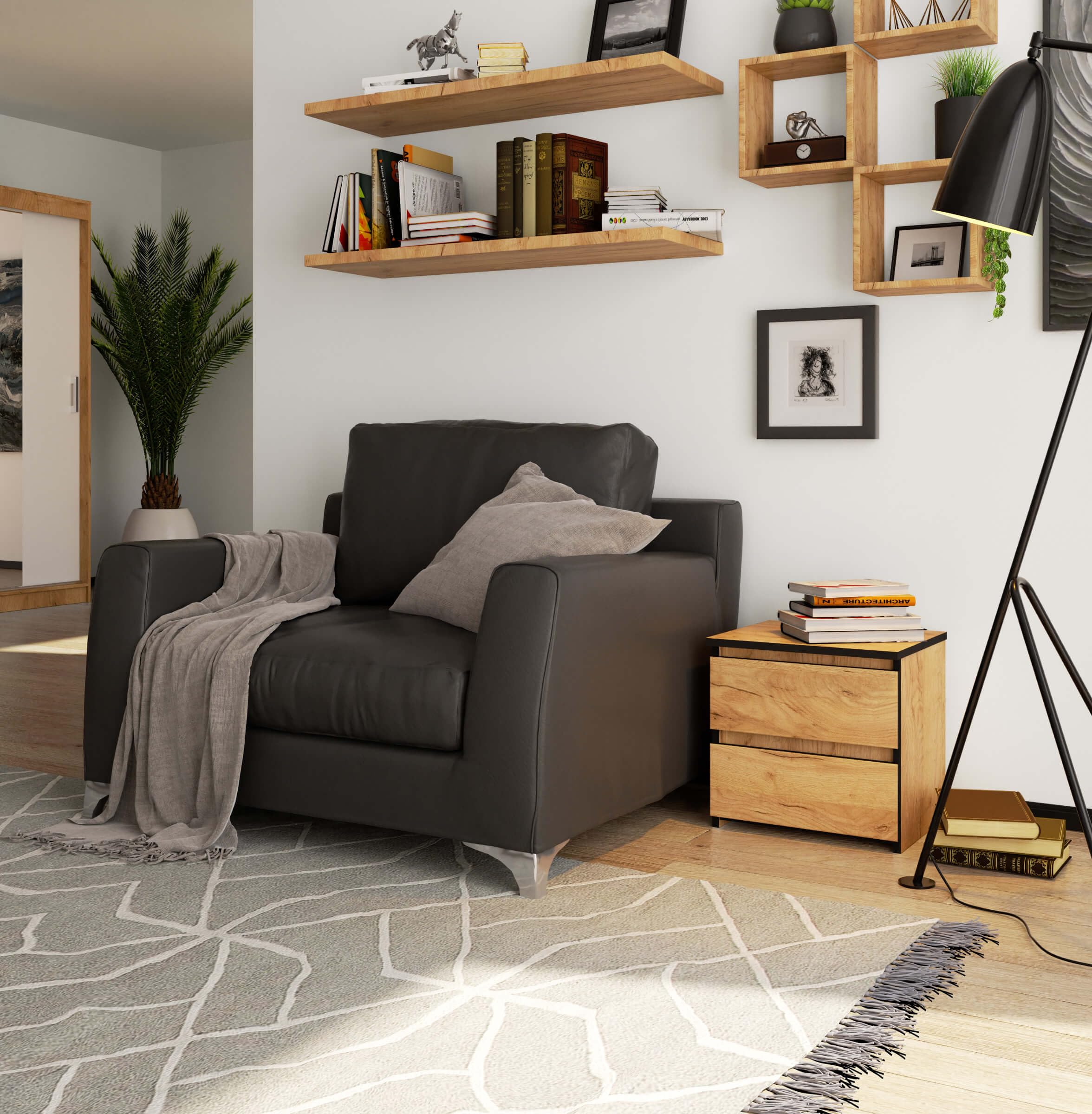 AKORD | Kommode 2 Schubladen Sideboard Mehrzweckschrank Schrank | Schreibtisch | ecktisch | Eck Schreibtisch für Home Office | Einfache Montage | 40x40x35 | Eiche Craft