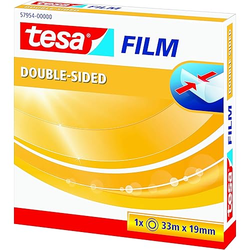 tesa UK Double-Sided Transparent Adhesive Tape for Home, Office and School, 33 m x 19 mm