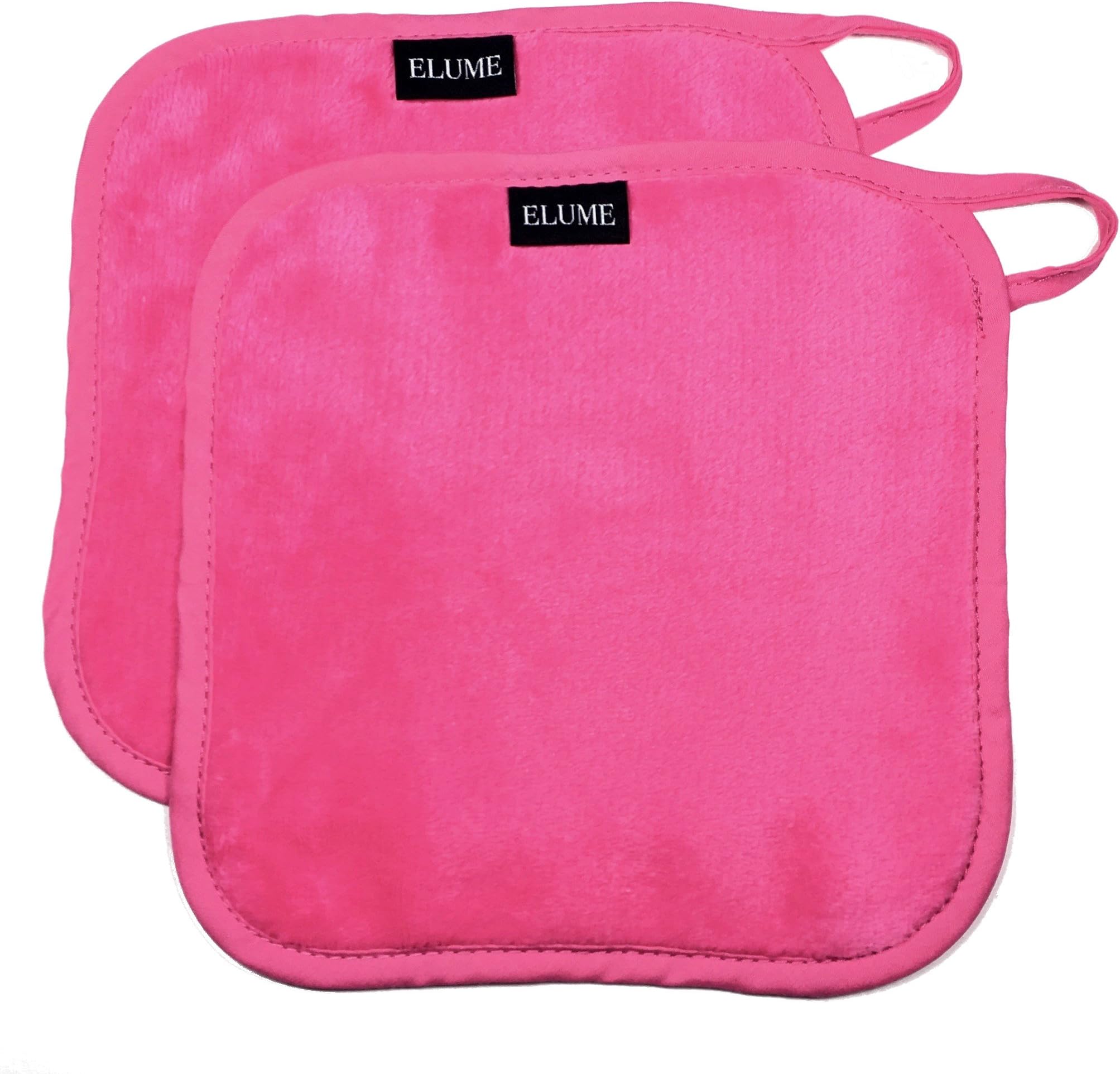 ELUME Makeup Remover Face Cloths are Velvety Soft to Gently Remove Cosmetics while Cleaning the Skin, Includes Small Zip Travel Pouch, 2 Pack (Pink)