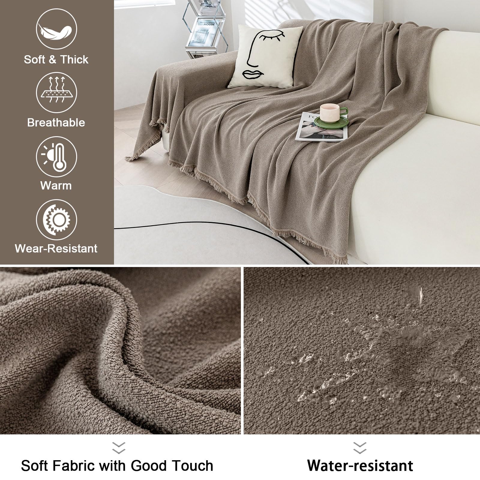 LiveGo Chenille Sofa Cover for 3 Seater, Soft Non-Slip Slipcover with Tassel - Image 3