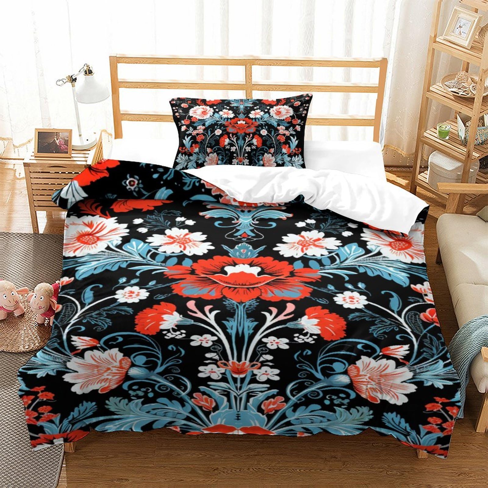 Housse de couette fleurs motif imprimé 3D parure de lit pour chambre printanière