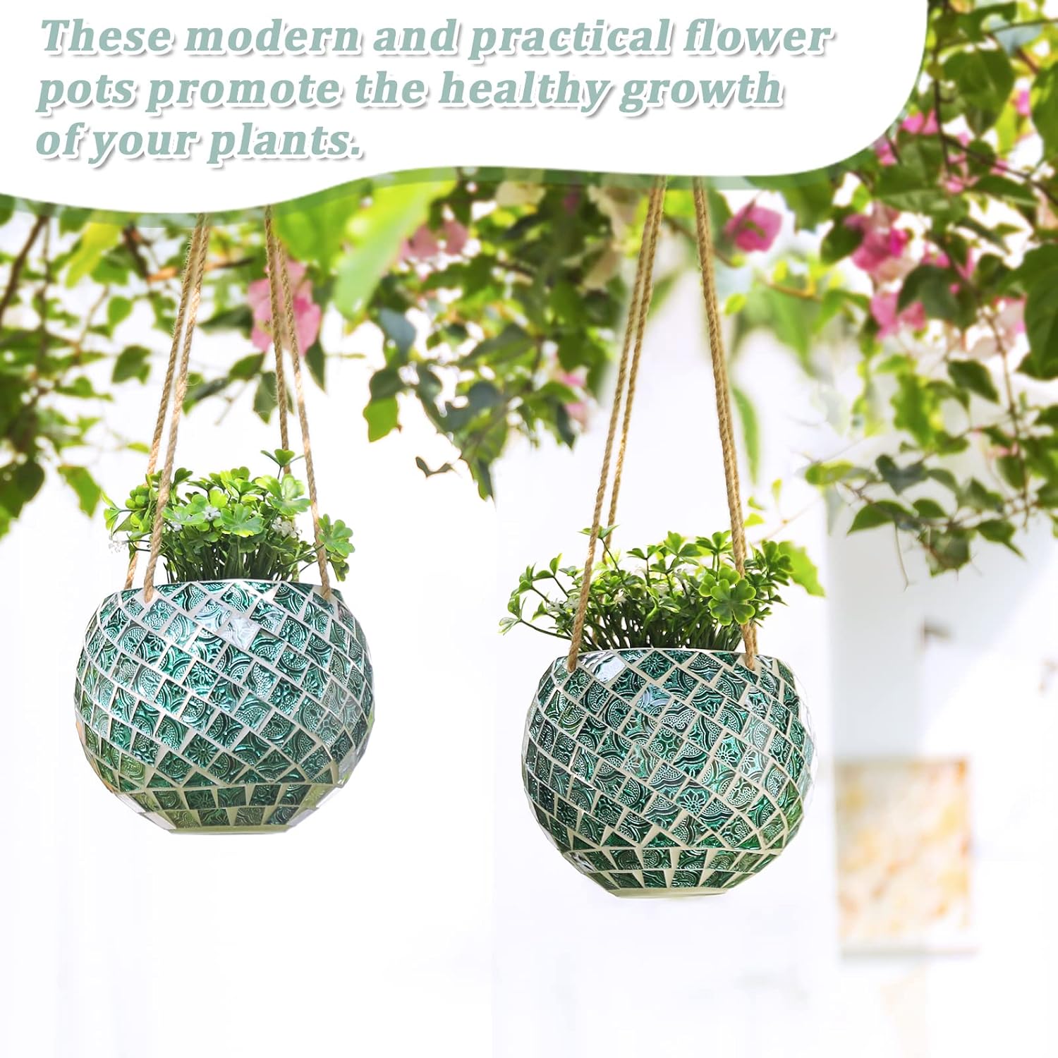 Ceramic Hanging Planter Mosaic Hanging Flower Pot Small Plant Pot for Indoor Plant Disco Ball Planter with Drainage