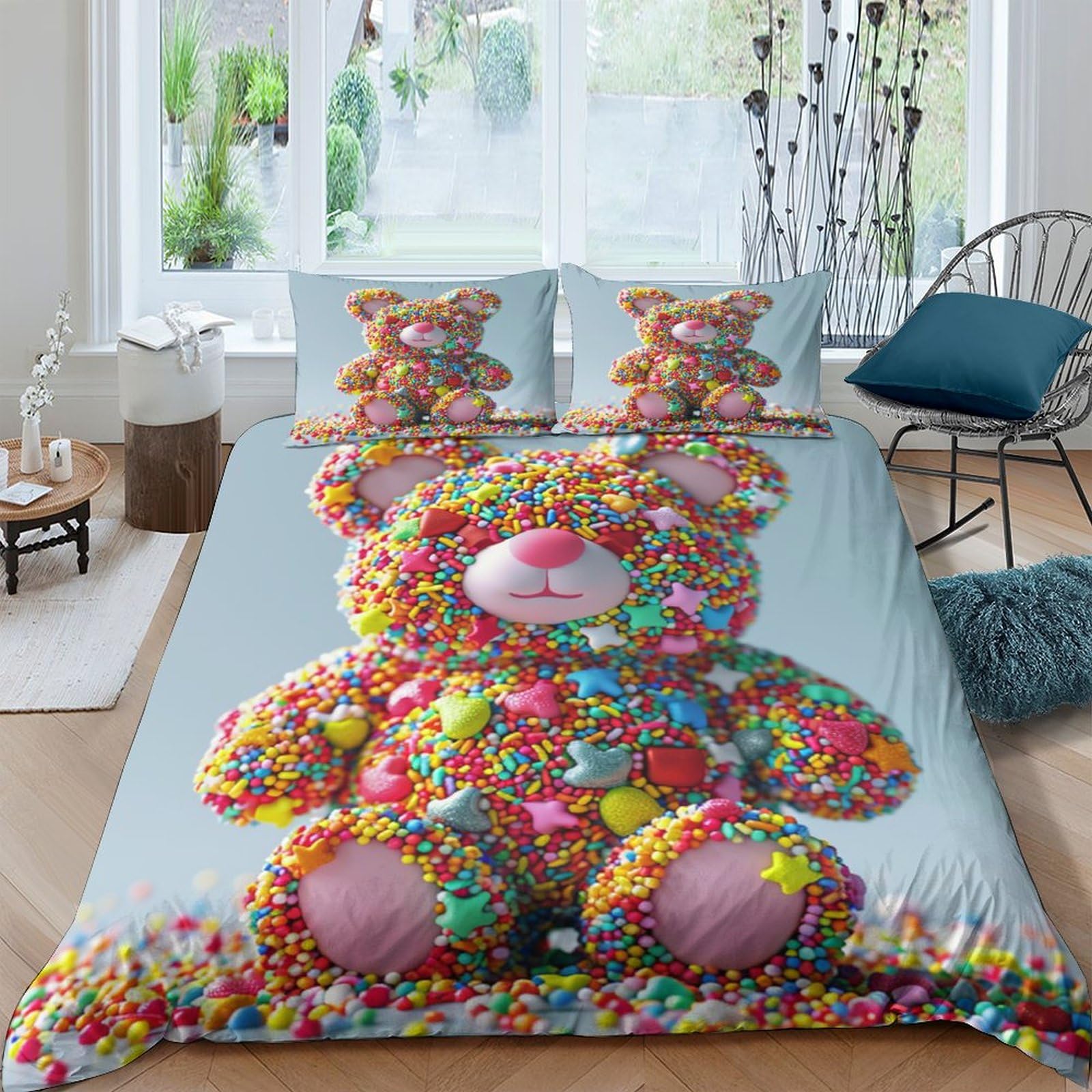 Housse de couette 200x200 respirante avec fermeture éclair et taies d'oreiller de lit double