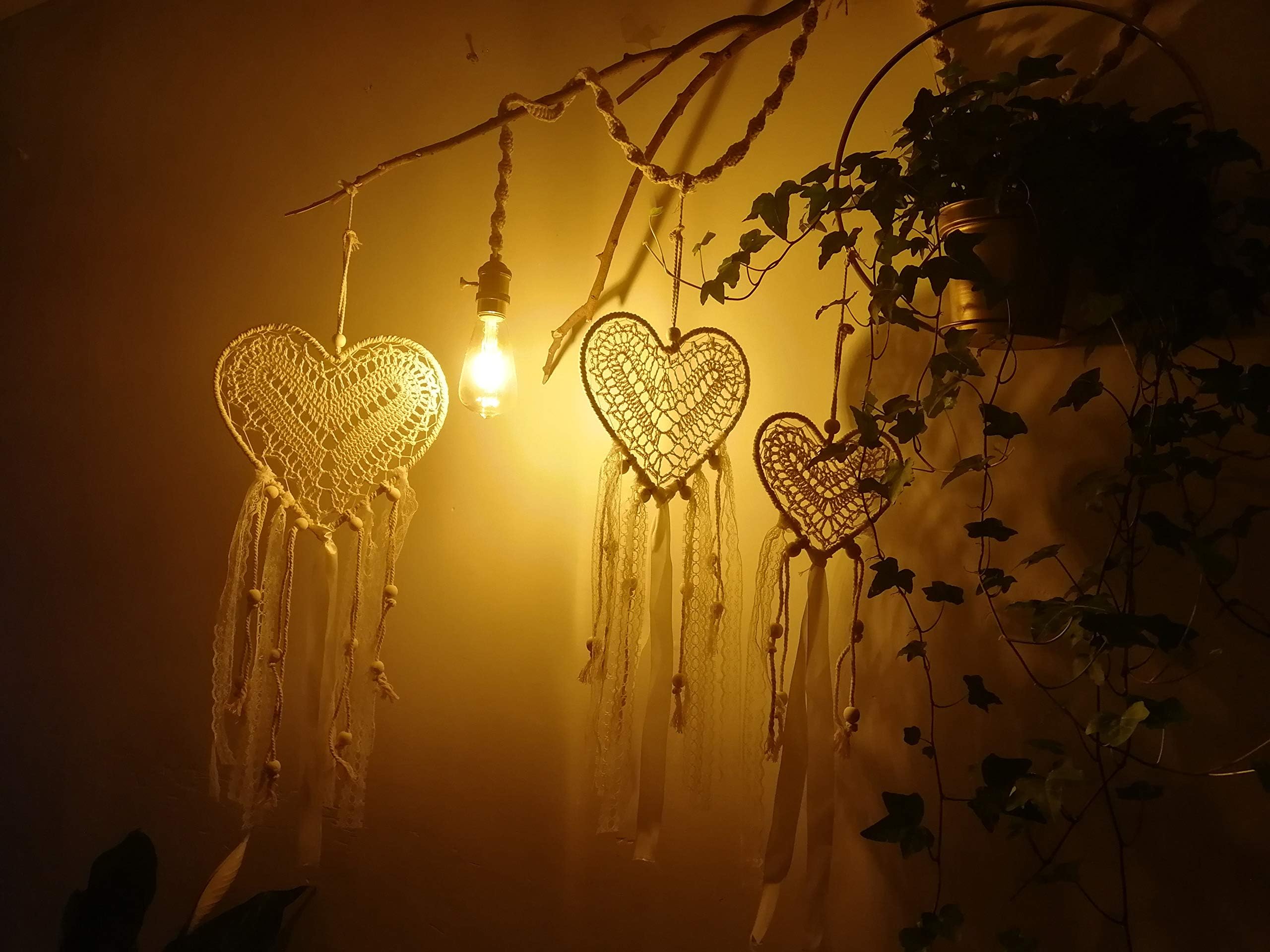 Hiplus 3 PCS Boho Handmade Native Macrame Dream Catchers,Wedding Party Favor,Nursery Decor,Baby Shower,Birthday Gift,Bedroom Wall Ornaments Car Hanging Decoration (Heart Shape)