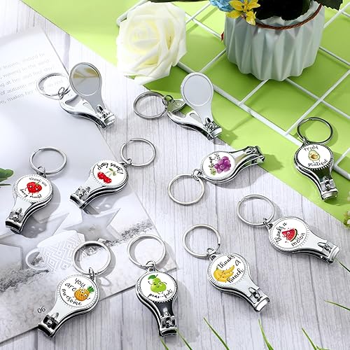 Miniatura 3 de Roshtia 30 piezas de cortaúñas de frutas, abrebotellas, llaveros, lindo cortador de uñas de acero inoxidable con citas motivacionales, kit de
