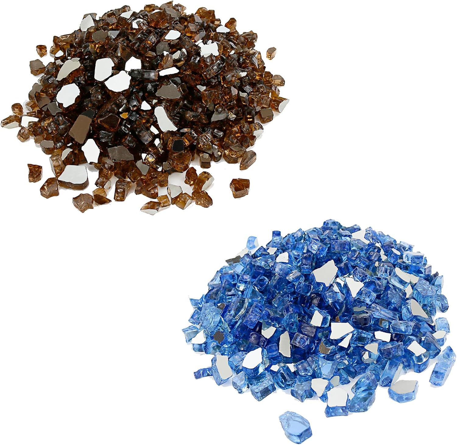 Grisun Copper and Pacific Ocean Blue Fire Glass for Fire Pit - 1/2 Inch High Luster Reflective Tempered Glass Rocks for Natural or Propane Fireplace, Safe for Outdoors and Indoors Firepit Glass
