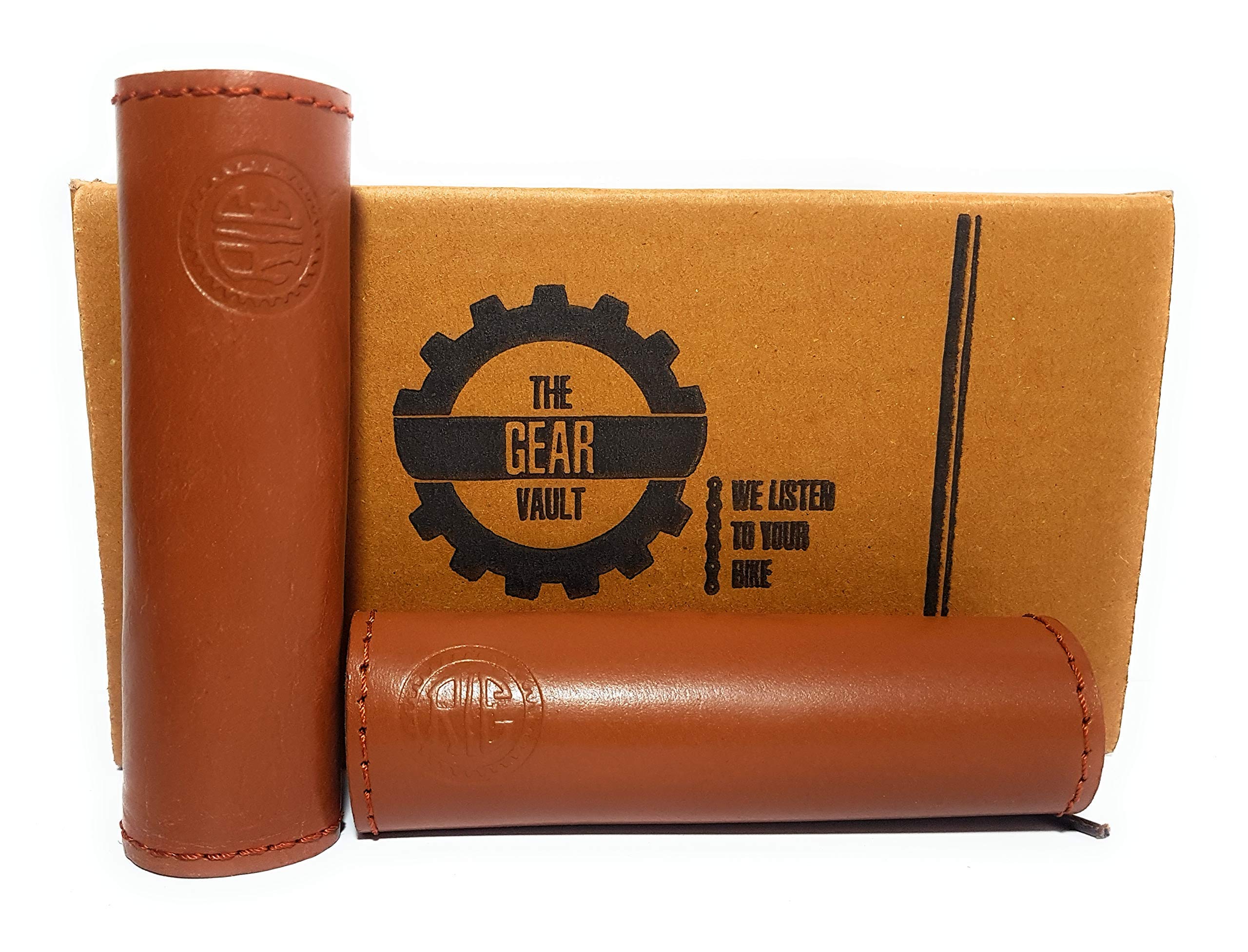 Oil Puff Leather Grips for Royal Enfield Bike with 2 Stickers (Bronze)