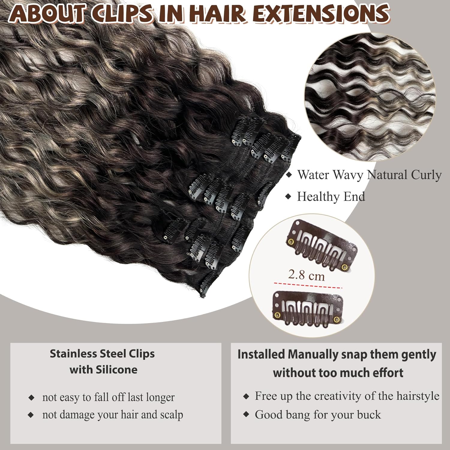 Hair Extensions Real Human Hair Chocolate Brown Curly Samless Clip in Hair Extensions Real Human Hair Dark Brown Natural Wavy Curly Clip in Hair Extensions 70g 7pcs 18inch Human Hair Extensions