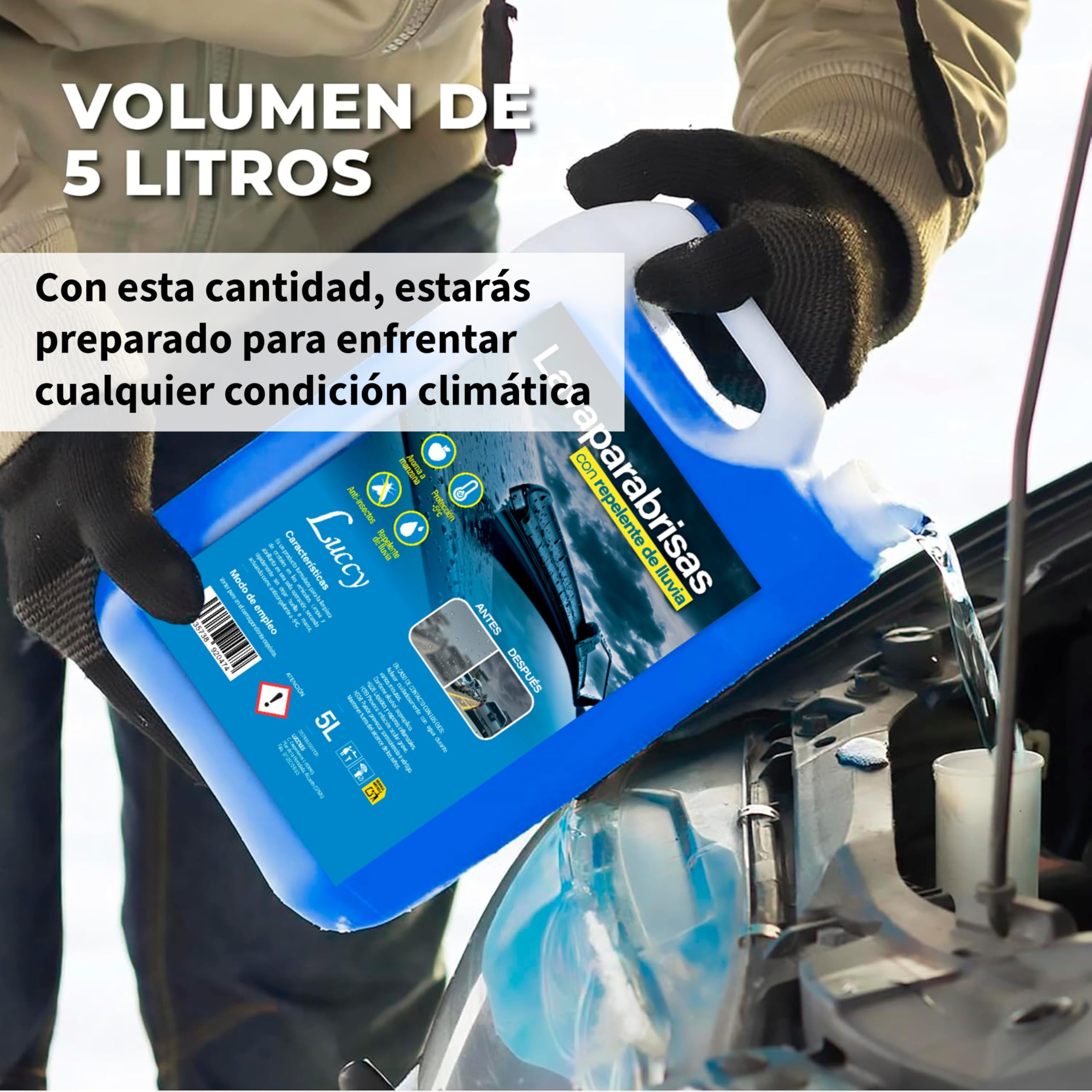 LUCCY Liquide Lave Glace Voiture Hydrophobique Protection -5ºC | 20 Litres | Lave Glace Anti-Pluie Liquide de Refroidissement