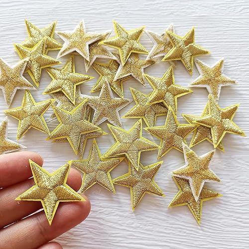 Miniatura 3 de 30 parches para planchar con estrellas doradas, apliques bordados para ropa, chaquetas, sombreros, mochilas, jeans (1.2 pulgadas)