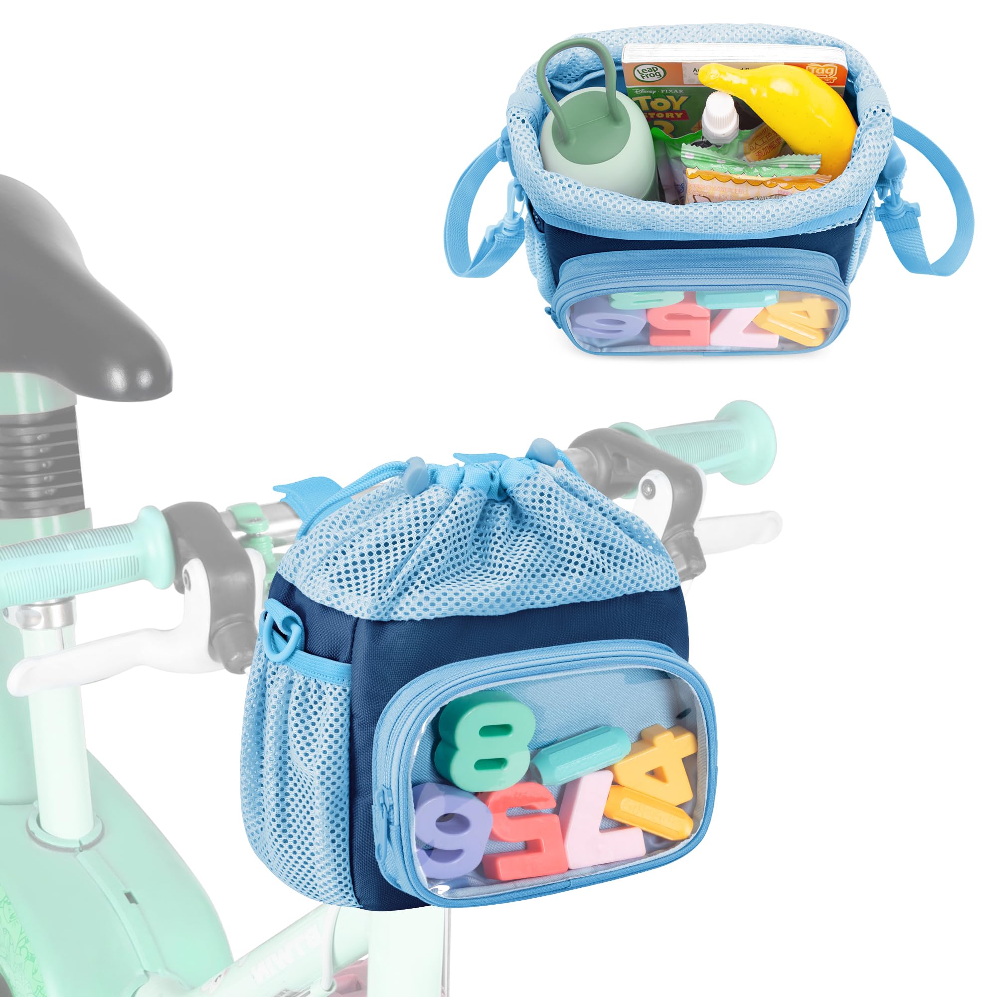 LoDrid Kids Bike Basket Front with Drawstring Top Navy Blue