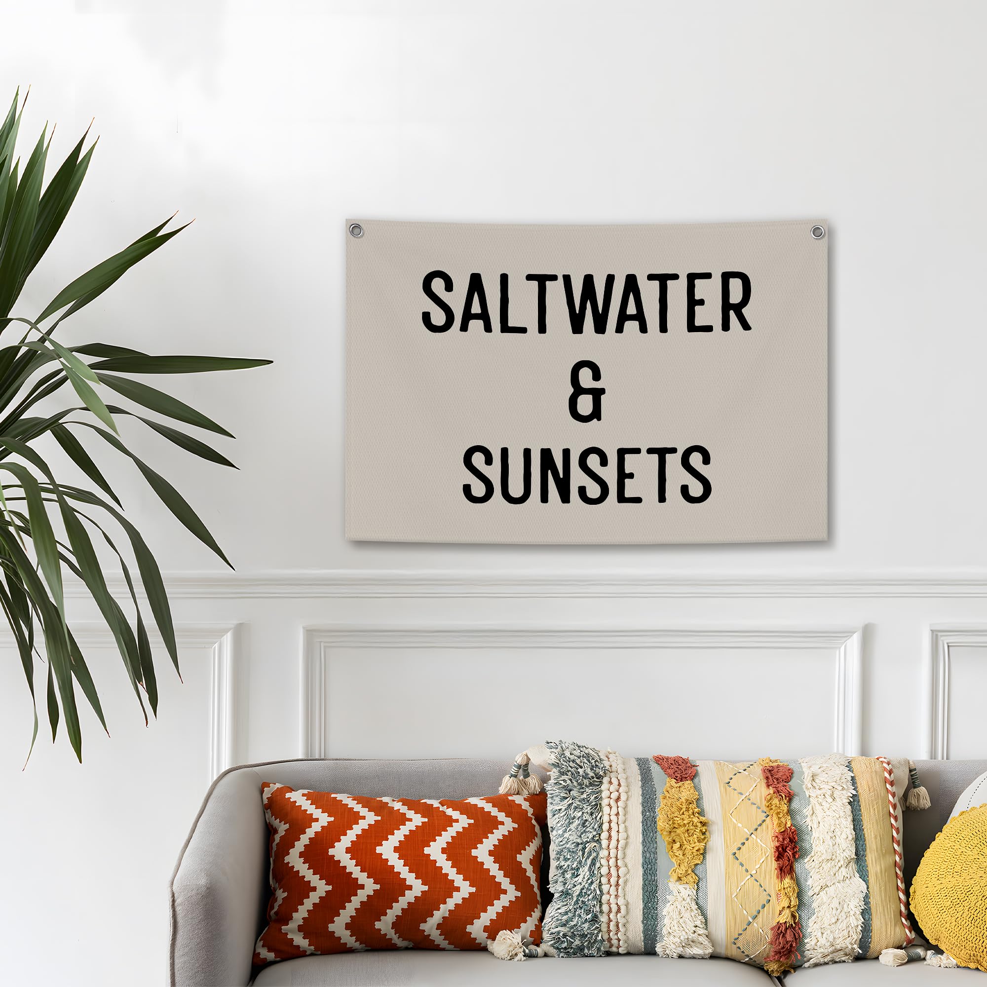 TWRVI Coastal Beach Saltwater Sunsets Canvas Banner, Coastal Beach Wall Decor for Kids Nursery Room Bedroom Home, Ocean Nursery Beachy Wall Hanging Banner Flag, 30x20 Inch
