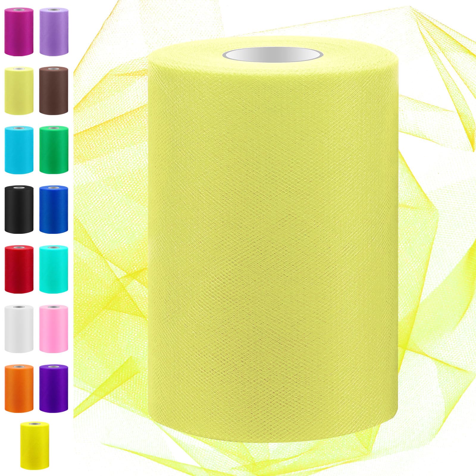 Swpeet 6 Zoll durch 100 Yards Tüll Stoff Rolle, Stoff Spule Tüll Band, Netz Polyester Spule Ideal für DIY handgemachte Geburtstagsparty Hochzeit Dekorationen Weihnachten Handwerk Zubehör (Hellgelb)