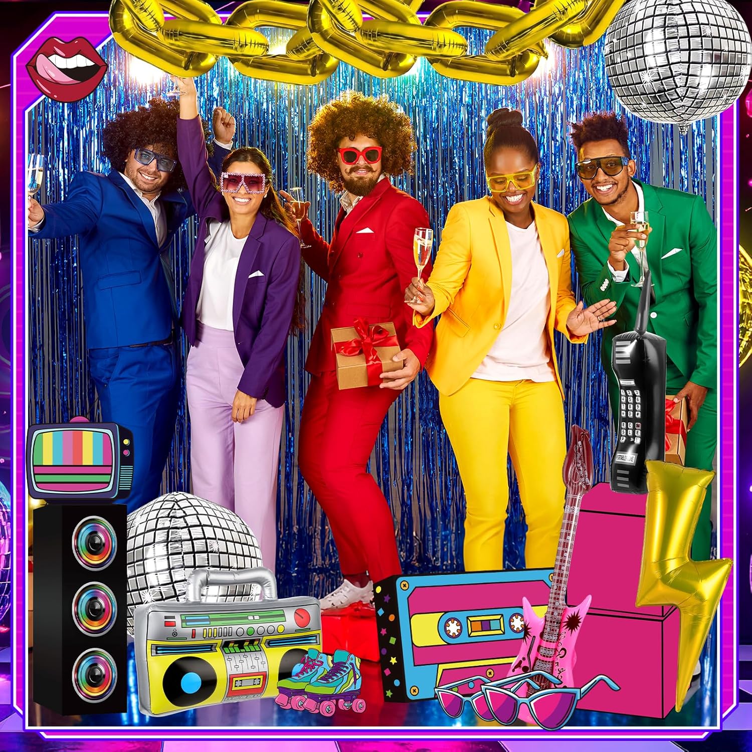 Ceenna 30 Pcs 80s 90s Party Decorations Large Hip Hop Nostalgia Paper Box Includes Boombox Boxes Cassette Tapes Quare Box with Customizable Colors for 1980s 1990s Neon Disco Music Party Supplies