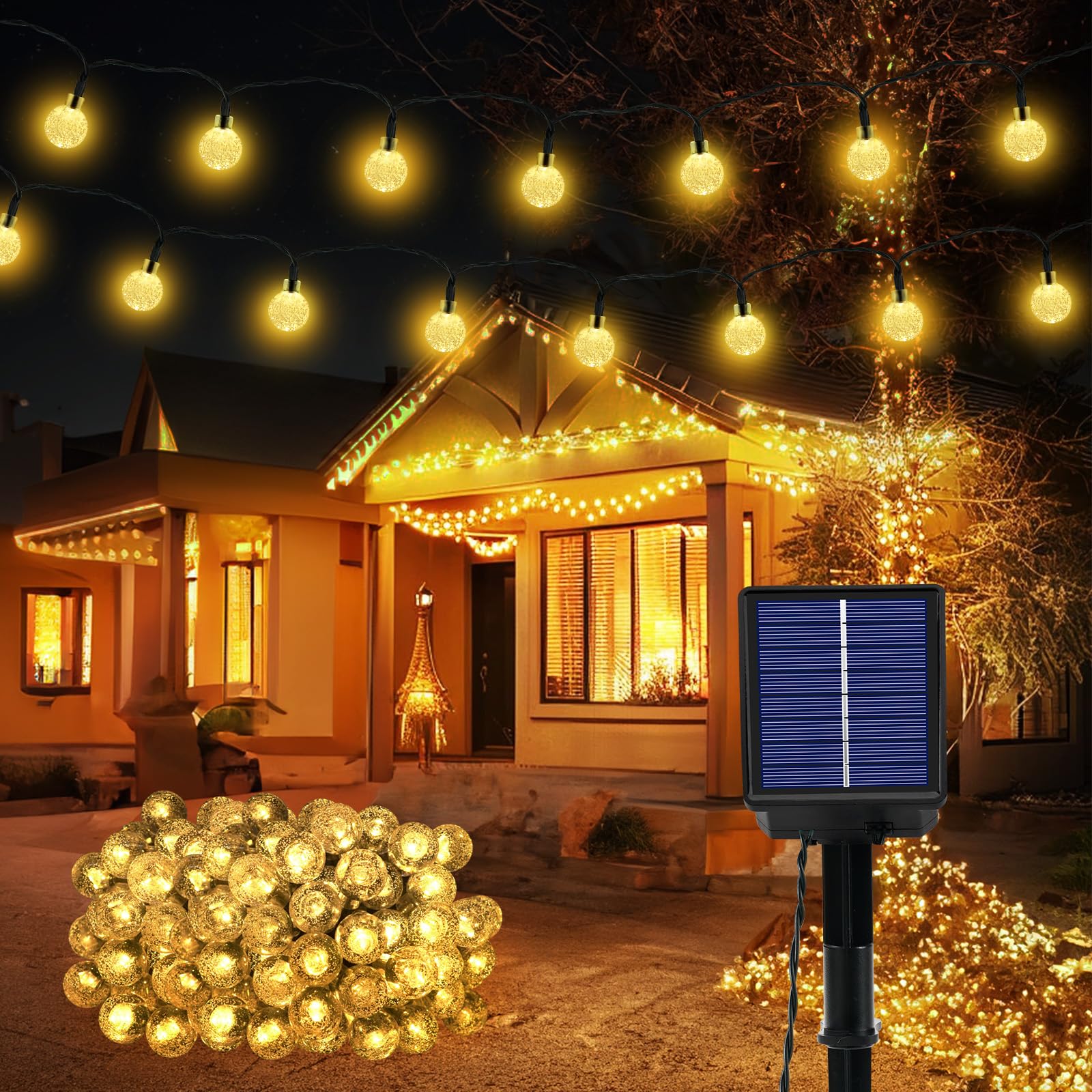 Catena Luminosa Esterno Solare 100LED 8 Modalità Luci Solari Esterno IP65 Impermeabile 18M Luci Giardino Energia Solare per Festa, Campeggio, Balcone, Feste, Gazebo(Bianco Caldo+Funzione di Memoria)