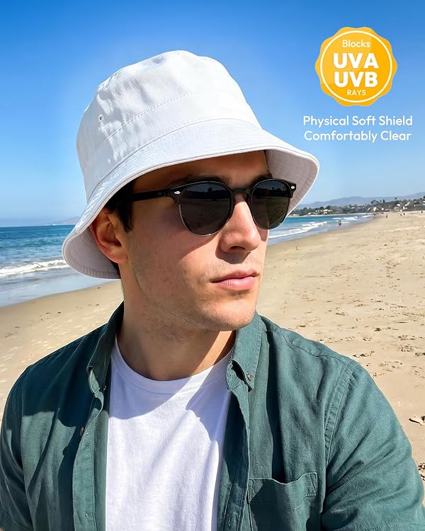 HONGTEYA Bucket Sun Hats for Woman Men Cotton Packable Summer Beach Sun Bucket Hat for Women Men Fishing Outdoor Vacation White by HONGTEYA - Image 3