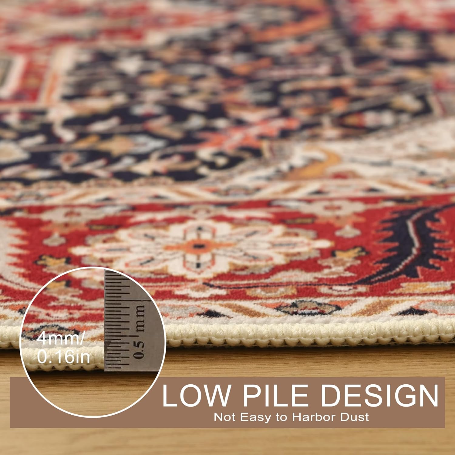 XWZO 5x7 Area Rugs Washable Rug for Living Room，Non-Slip Bedroom Rug Vintage Print Pattern Large Carpet for Office Dining Room Low Piles Indoor Carpet,Red,5x7