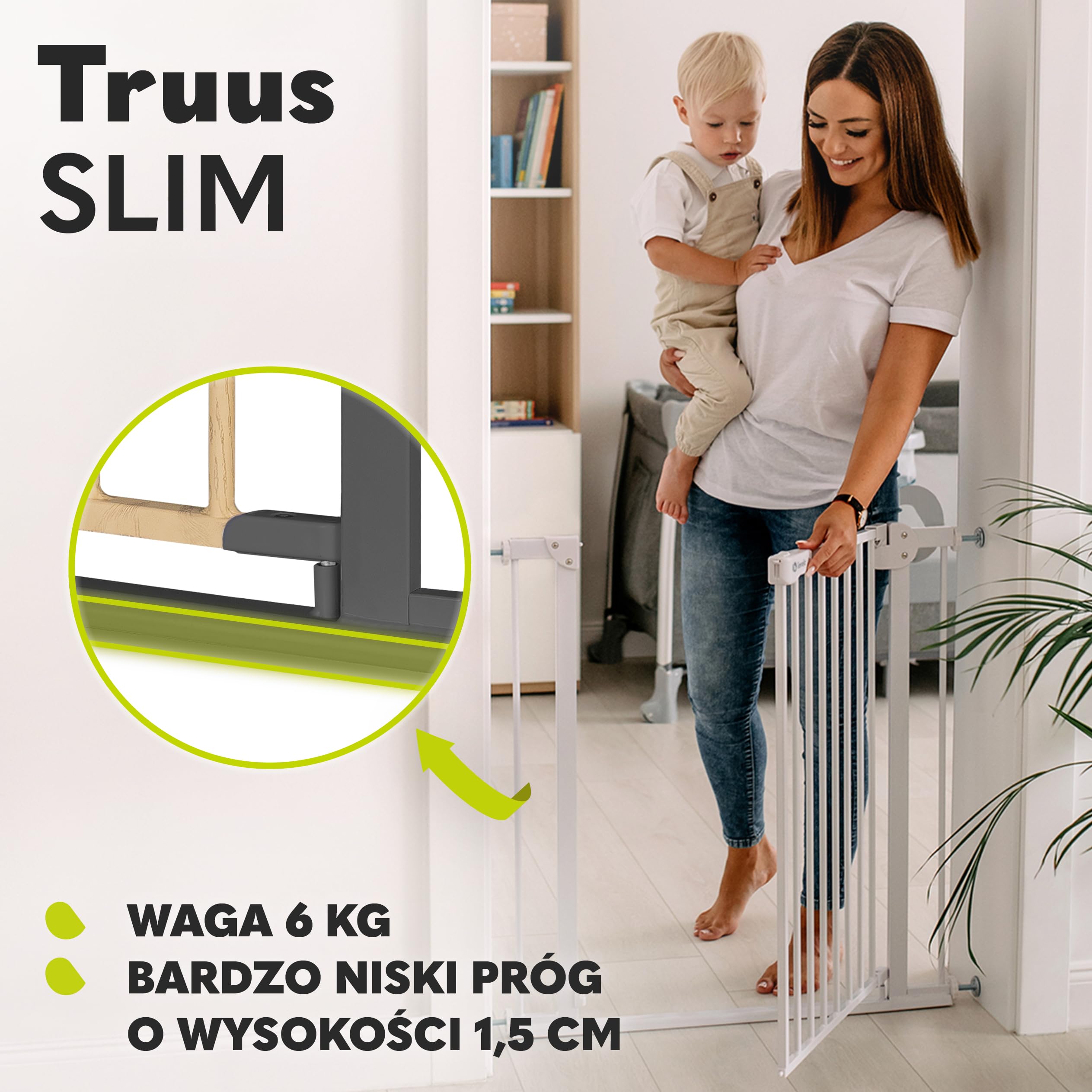 LIONELO Truus Slim Barierka Ochronna do Drzwi dla Niemowląt, Regulacja Szerokości 75-105 cm Silikonowe Osłonki, Automatyczne Zamknięcie, Dwustronne Otwieranie Blokada Zamknięcia