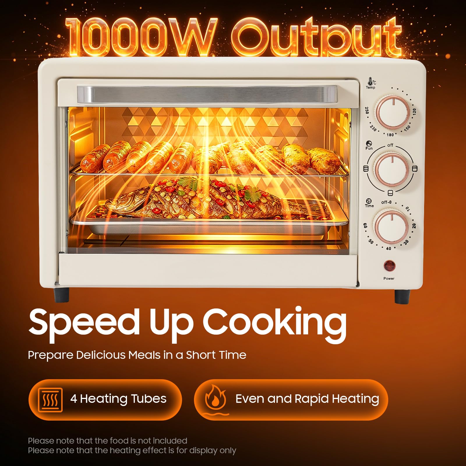 Mini Backofen & 22L Minibackofen Temperatur und Zeit Einstellbar mit Grillpfanne & Grillrost, 1000W Elektrobackofen Klein Pizza für Pizza, Gegrilltes Fleisch, Steak (42x25x37 cm)