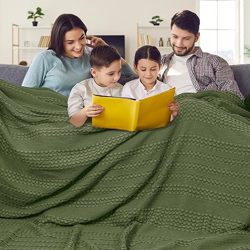PHF Manta de punto gofre de 100 % algodón, tamaño King de 120 x 120 pulgadas, ligera, transpirable, extra grande de 10 x 10 pies, ropa de cama