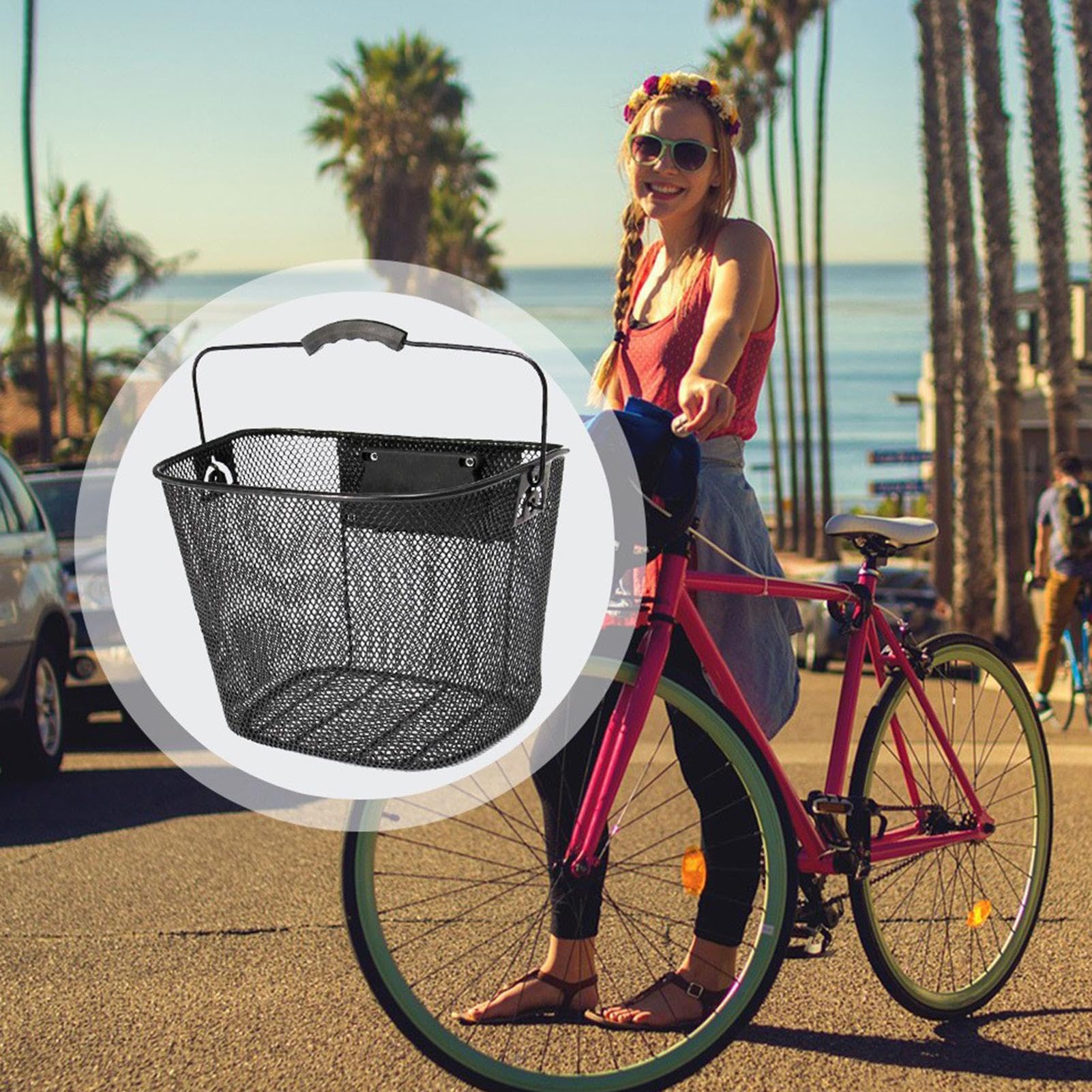 Rolektro Cestino staccabile per bicicletta - Montaggio anteriore a sgancio rapido con un solo clic - universale per E-Bike E-Scooter Cestino in filo metallico a rete nero Rolektro Cestino staccabile per bicicletta - Montaggio anteriore a sgancio rapido con un solo clic - universale per E-Bike E-Scooter Cestino in filo metallico a rete nero
