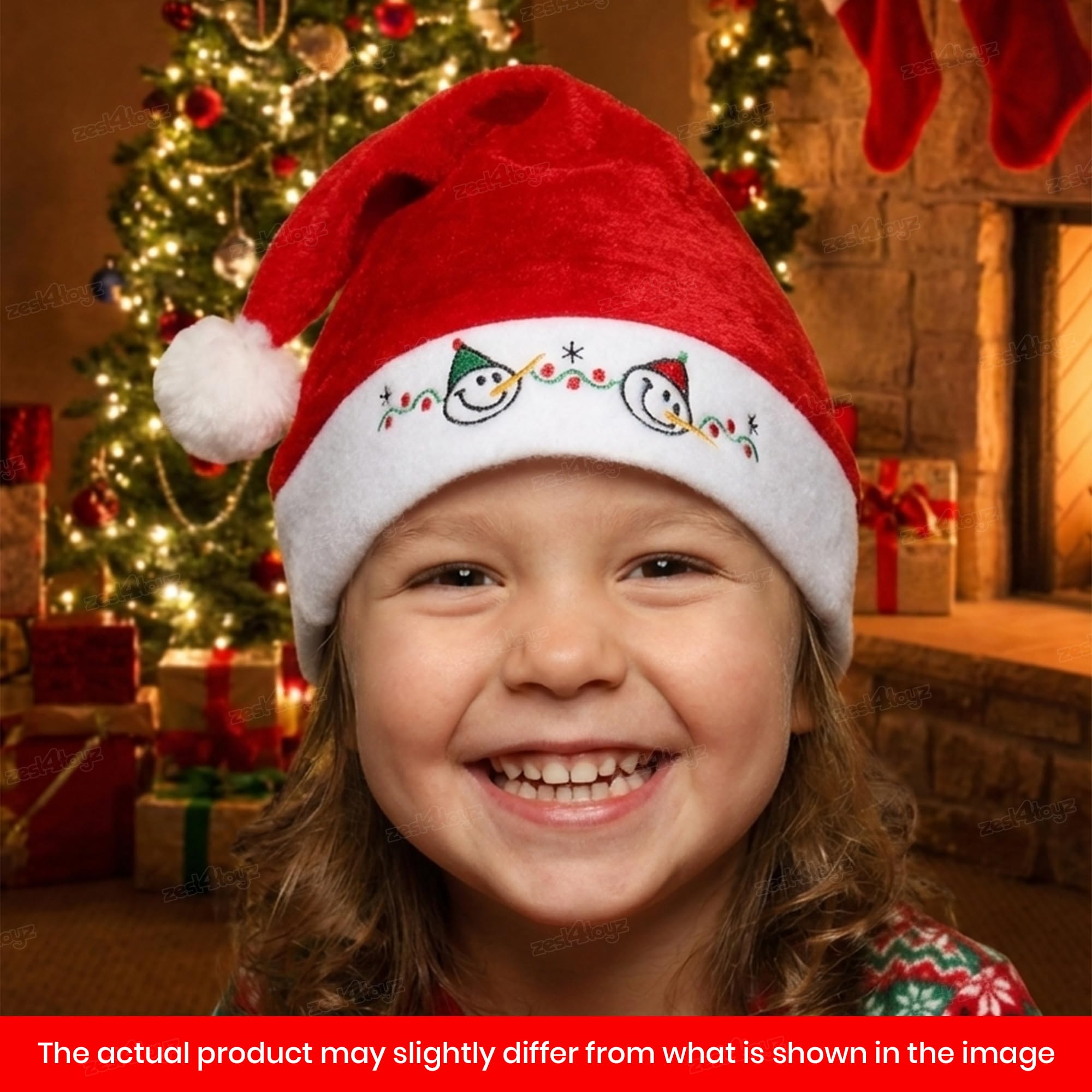 Zest 4 Toyz Christmas Santa Cap Pack of 2 Christmas Hat Soft Velvet Material with Embroidered Snowman Design for Holiday Parties and Festive Decor for Kids Adult 4