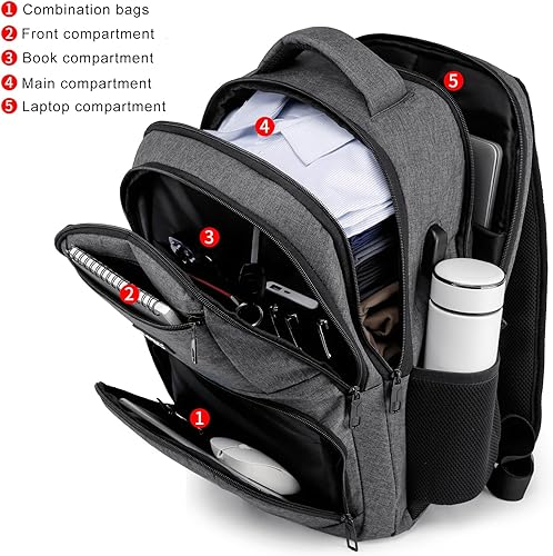 Miniatura 2 de RJEU Mochila para hombres y mujeres, mochila escolar para estudiantes universitarios, Gris, Mochila para laptop