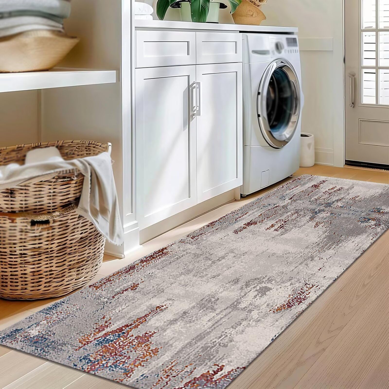 Teppich Läufer Flur Küche rutschfest Abstrakt Teppichläufer Kücheläufer Waschbar 120X400CM Meterware Küchenteppich Flurteppich Wohnraum Schlafzimmer Kinderzimmer Schmutzfangläufer