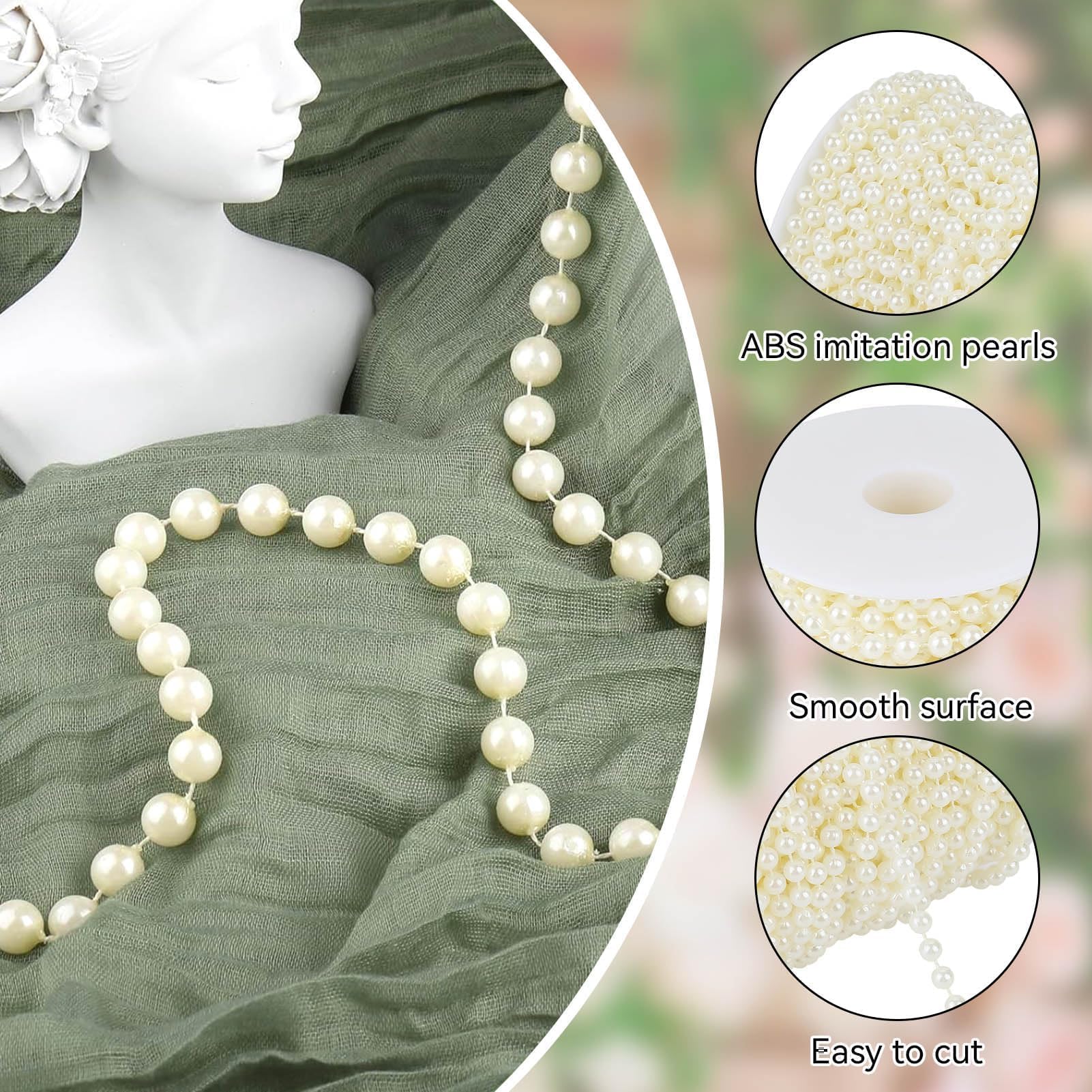 25 M/Rollo Blanco Guirnalda De Perlas, Guirnalda De Cuentas De Perlas De Imitación De, Cadena De Rollo De Cuentas De Perlas, Cadenas Decorativas Para Boda Y Fiesta
