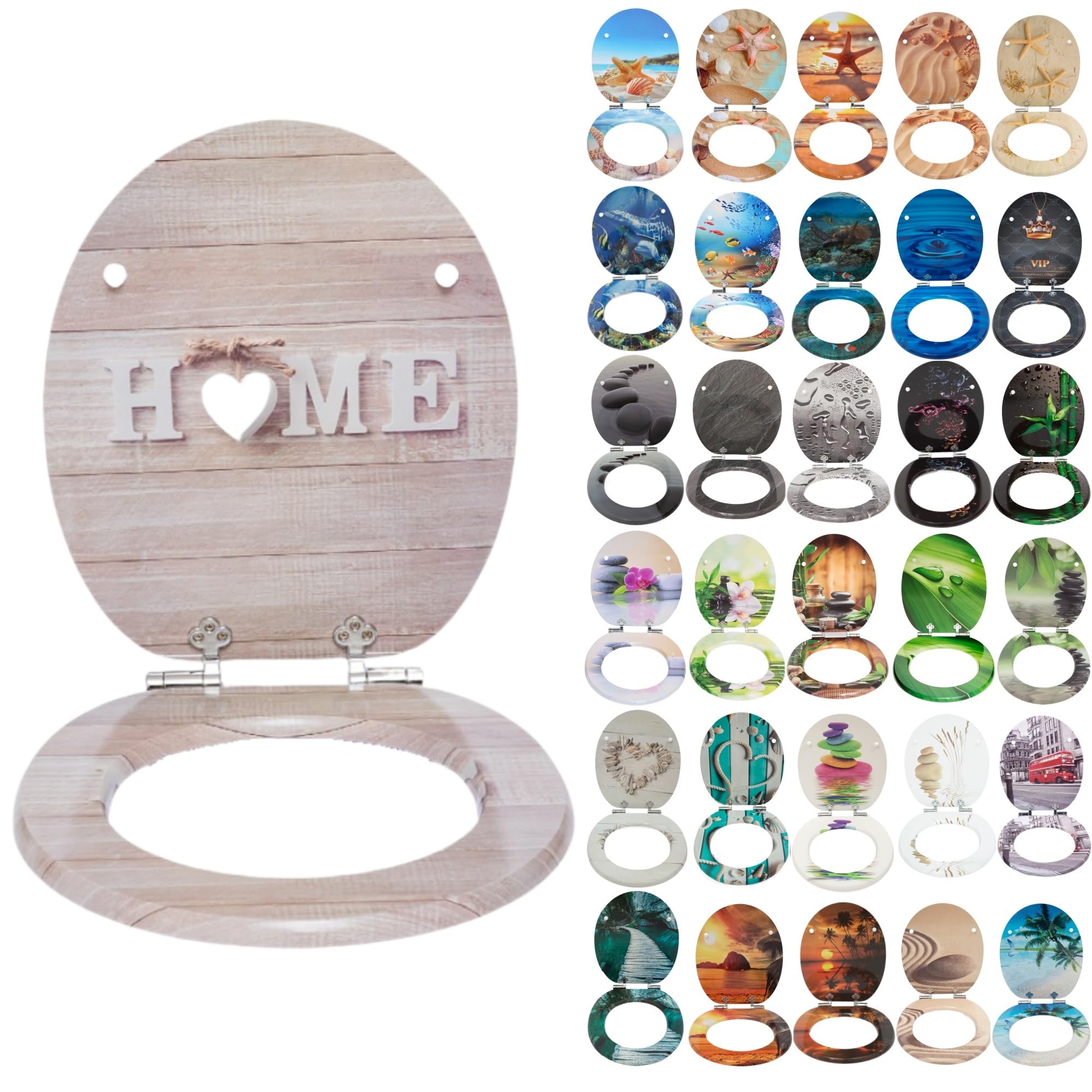 SINOBATH,Sedile WC - Copriwater Universale di alta qualità in legno, tanti motivi colorati, seduta comoda, facile da montare con istruzioni di montaggio