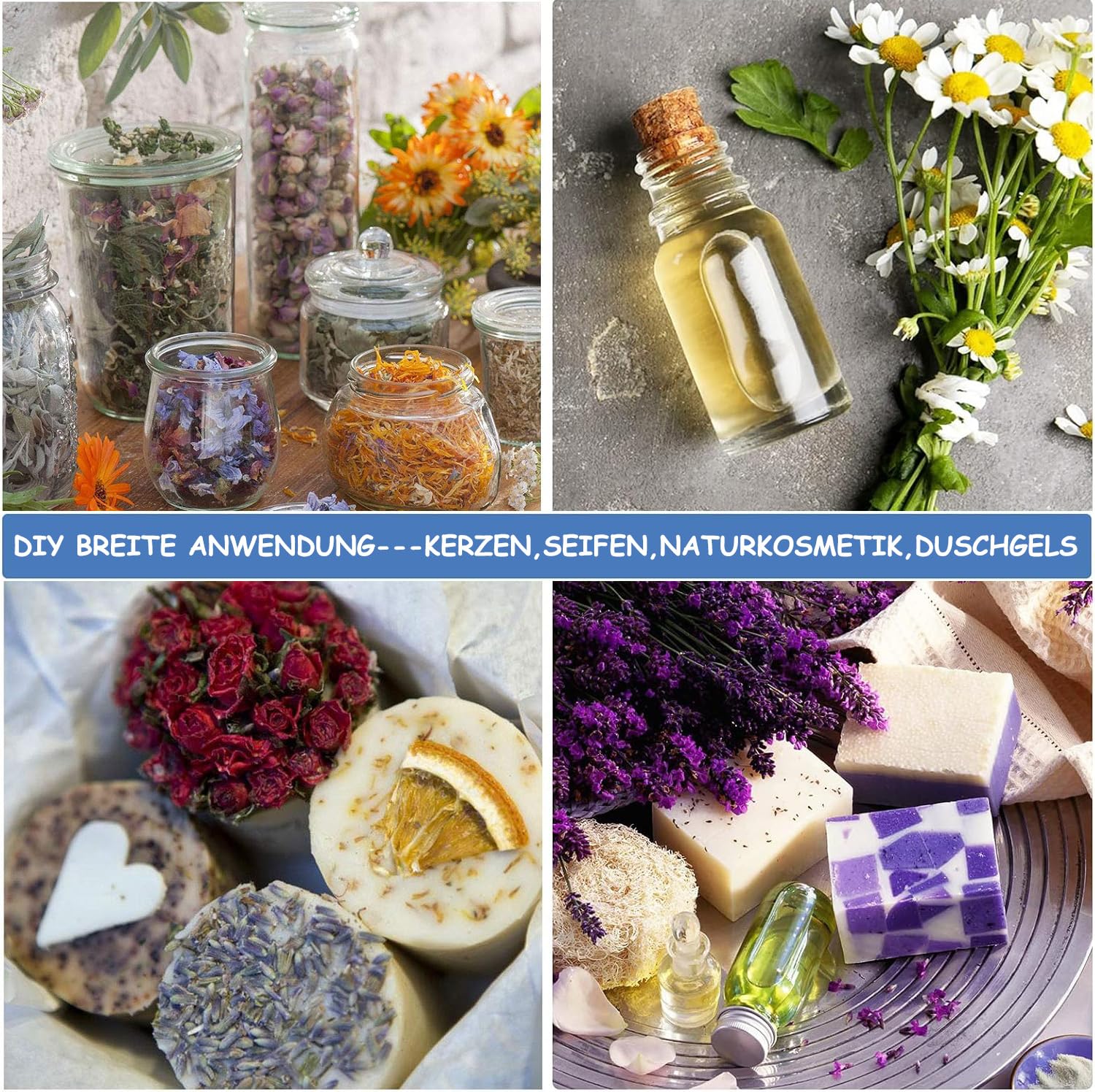 60 Paquets d'espèces de Fleurs pour Le Savon Fleurs séchées Pétales séchés Herbes Kit Lavande Rose Lily Jasmin N'oublie Pas pour Bricolage Artisanat Résine Bain Bombes Savon Bougie Faire.