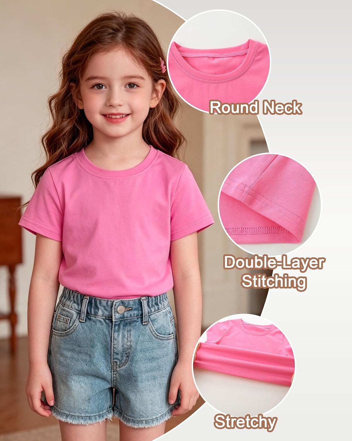 Toddler Girls Short Sleeve Crewneck T Shirt Baby Summer Top Basic Plain Tee Solid Casual Clothes Size 2-5T