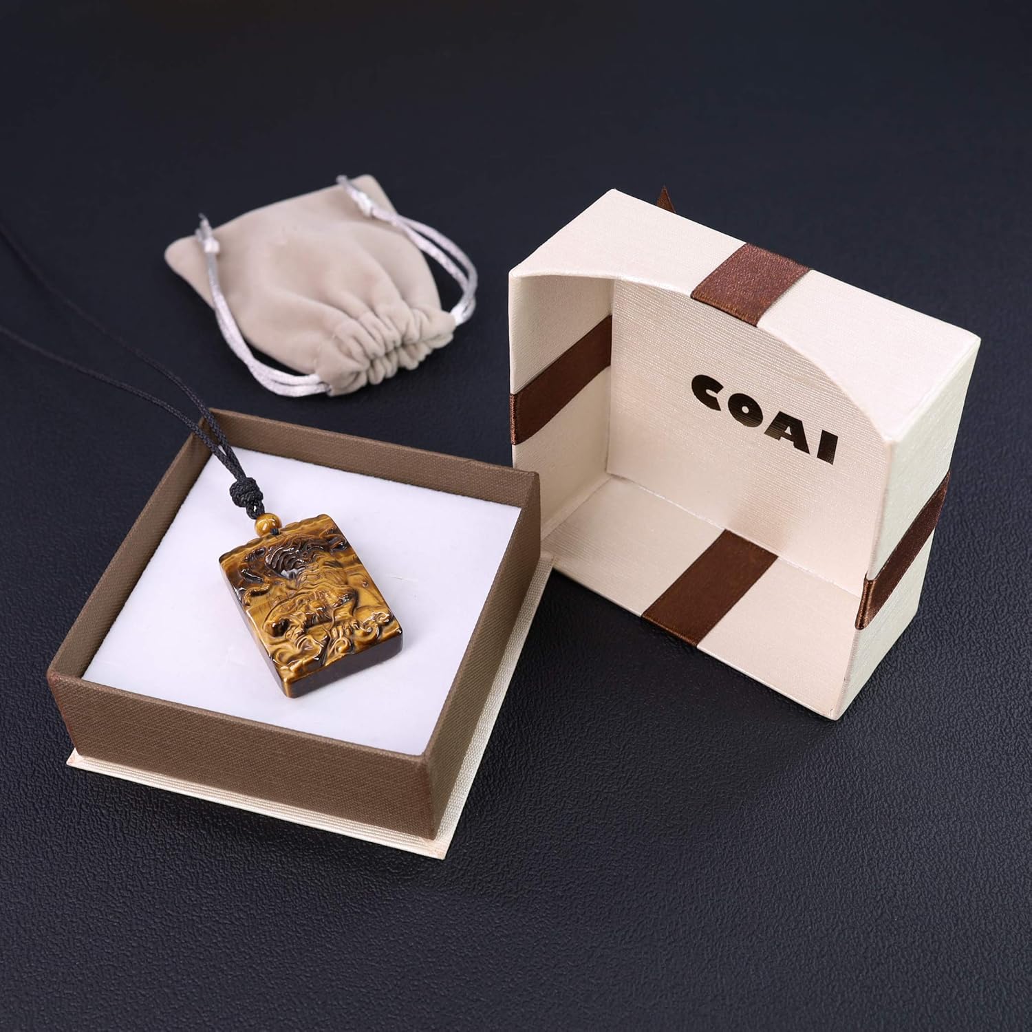 Mens Tiger Eye Stone Totem Tiger Pendant Necklace (Brown Tiger Eye) - Image 7