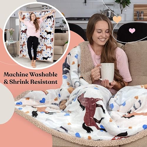 Miniatura 4 de Manta de caballo para niñas, regalo perfecto para niñas, suave y acogedora manta de 50 x 60 pulgadas, amada por niños y nietas, regalos ecuestres