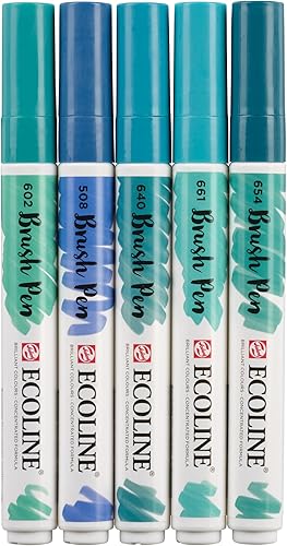 Miniatura 5 de Ecoline Paquete de 5 pinceles, verde azul, acuarela líquida