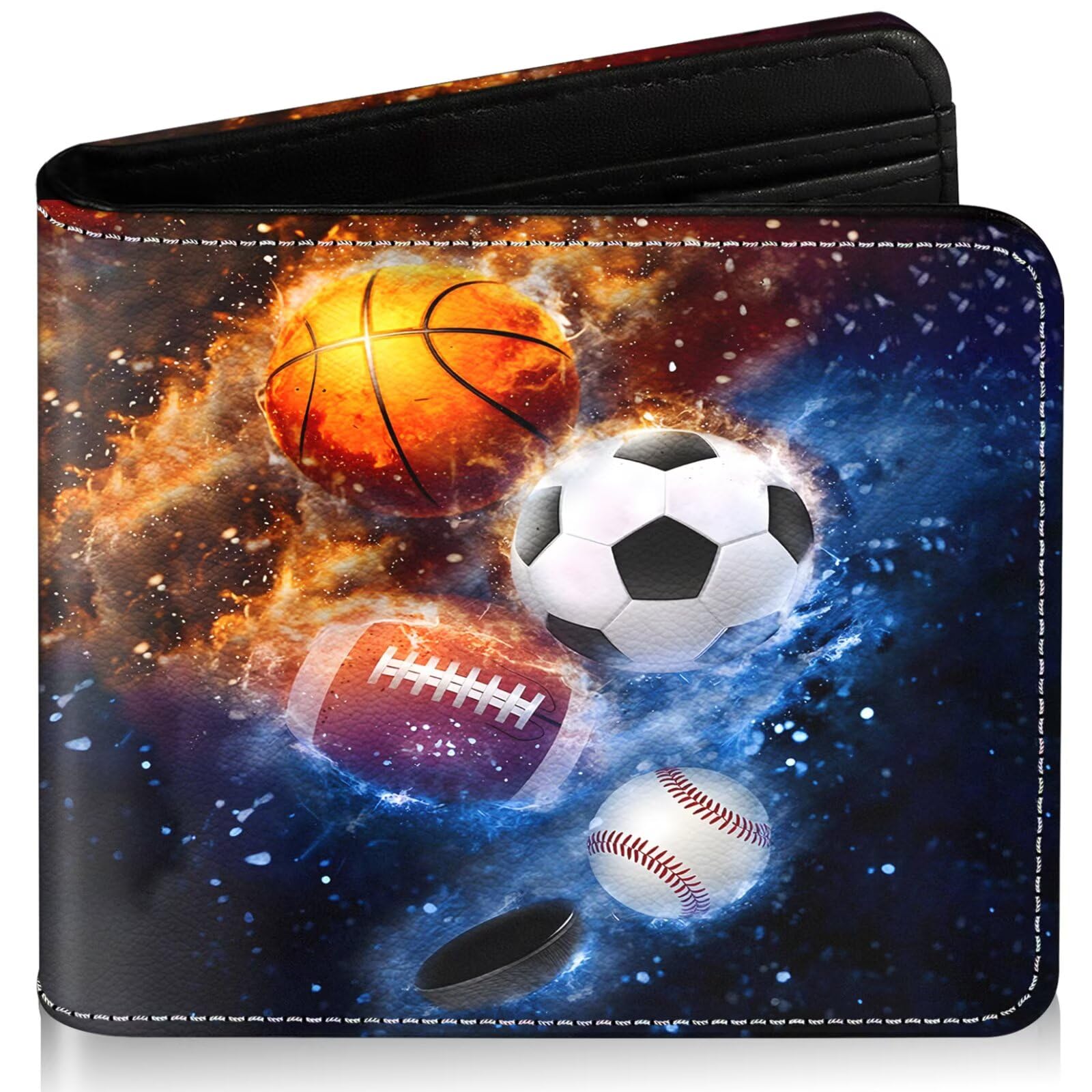 Boys Wallet for Kids, Cool Kids Wallet for Boys Ages 8-10 9-12 11-15, Funny Balls Leather Bifold Rfid Blocking, Coin Pocket Id Window for Teen Men Youth Guys Birthday Christmas Gifts