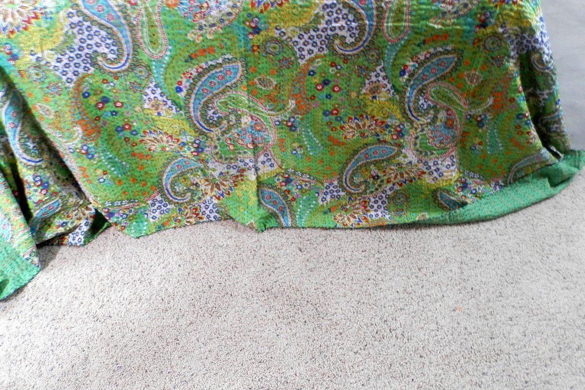 My Craft Palace Green Indian Hand Stitched Kantha Blanket Queen Size Cotton Quilt Unique Paisley Design Bedspread