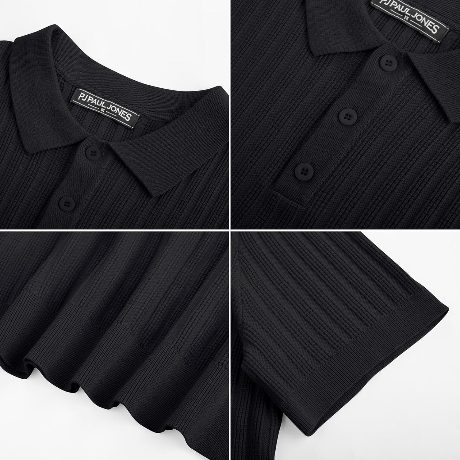 PJ PAUL JONES Mens Knit Polo Shirt Short Sleeve Textured Polo Shirts Casual Summer Collared Polo T Shirt - Image 5