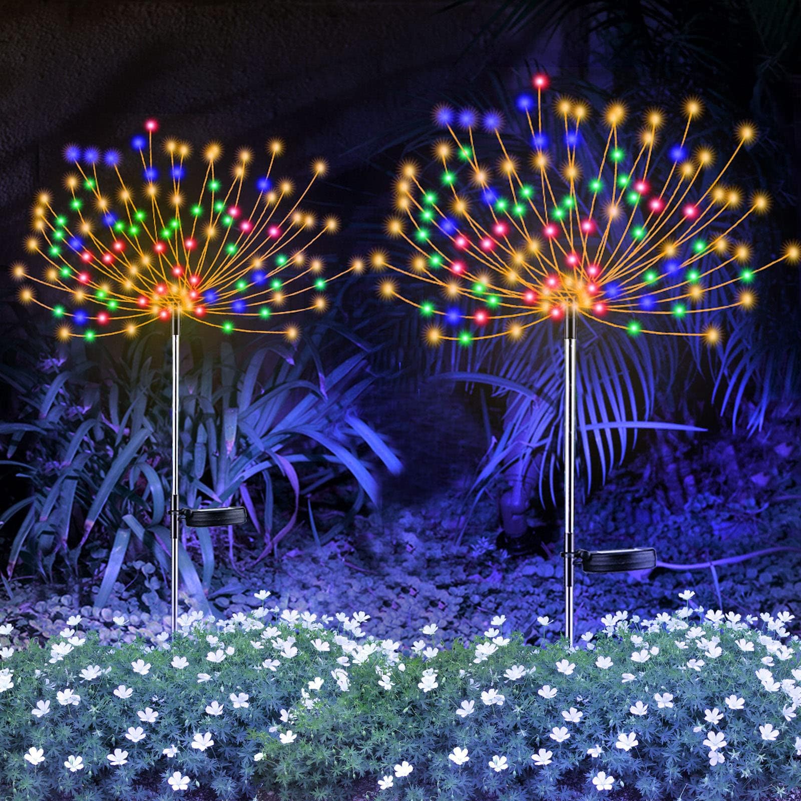 YOTOZU 2 PCS Solar Firework Light, Outdoor Solar Garden Decorative Lights 120 LED Powered 40 Copper Wires String DIY Landscape Light for Pathway (Multi-Color)