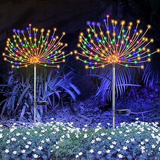 2 PCS Solar Firework Light, Outdoor Solar Garden Decorative Lights 120 LED Powered 40 Copper Wires String DIY Landscape Light for Pathway (Multi-Color)