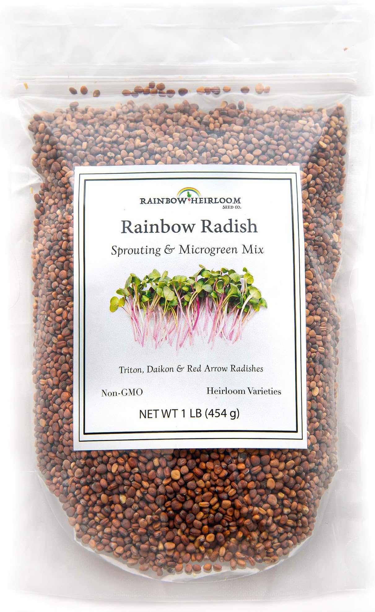 Rainbow Radish Sprouting Seed Mix | Heirloom Non-GMO Seeds for Sprouting & Microgreens | Contains Red Arrow, Purple Triton & White Daikon Radish Seeds 1 LB Resealable Bag | Rainbow Heirloom Seed Co.