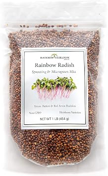Rainbow Radish Sprouting Seed Mix | Heirloom Non-GMO Seeds for Sprouting & Microgreens | Contains Red Arrow, Purple Triton & White Daikon Radish Seeds 1 LB Resealable Bag | Rainbow Heirloom Seed Co.
