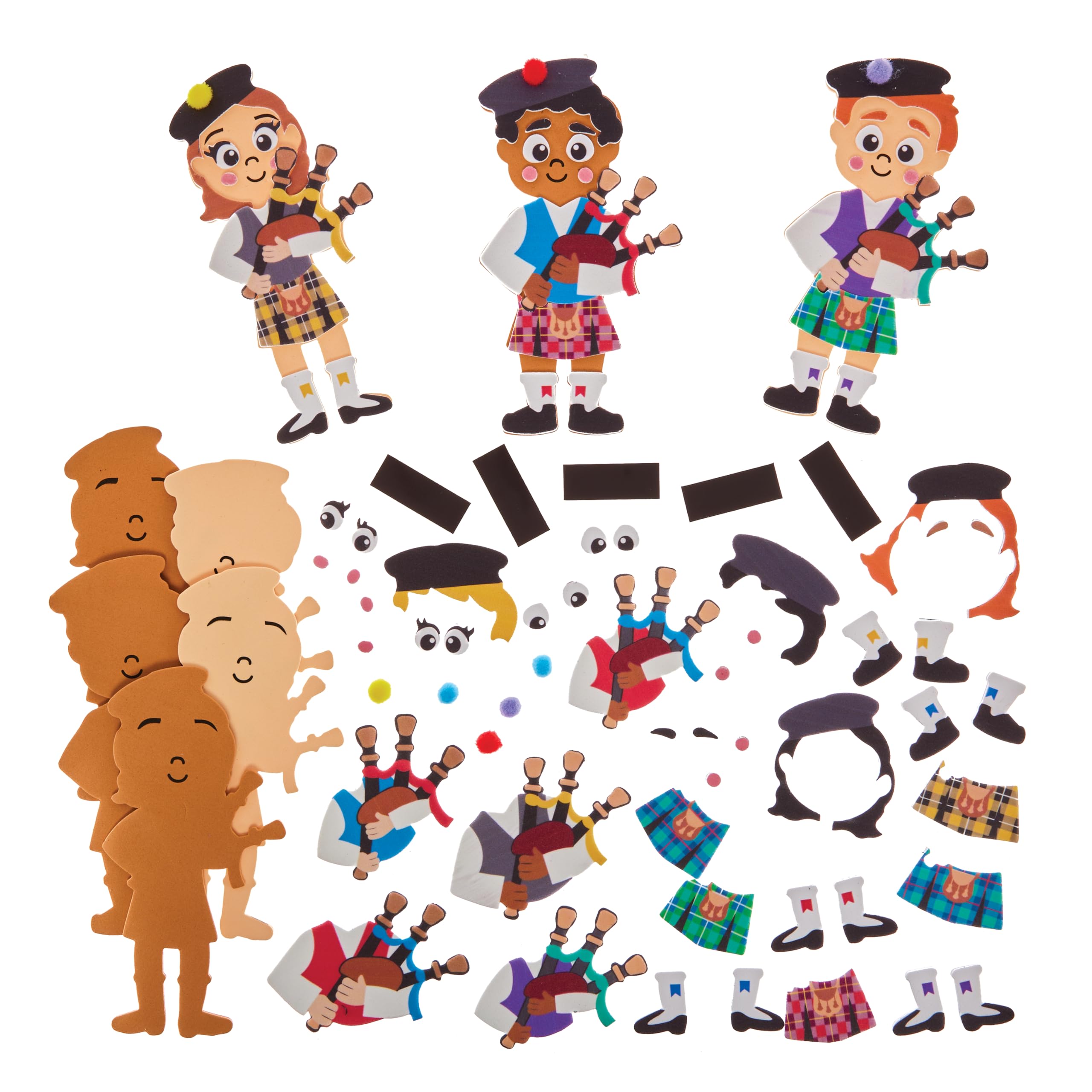 Kit De Imanes De Gaitero Escocés Para Manualidades – Pack De 8 Figuras De Espuma Autoadhesivas, Decoración Sin Pegamento Para Niños
