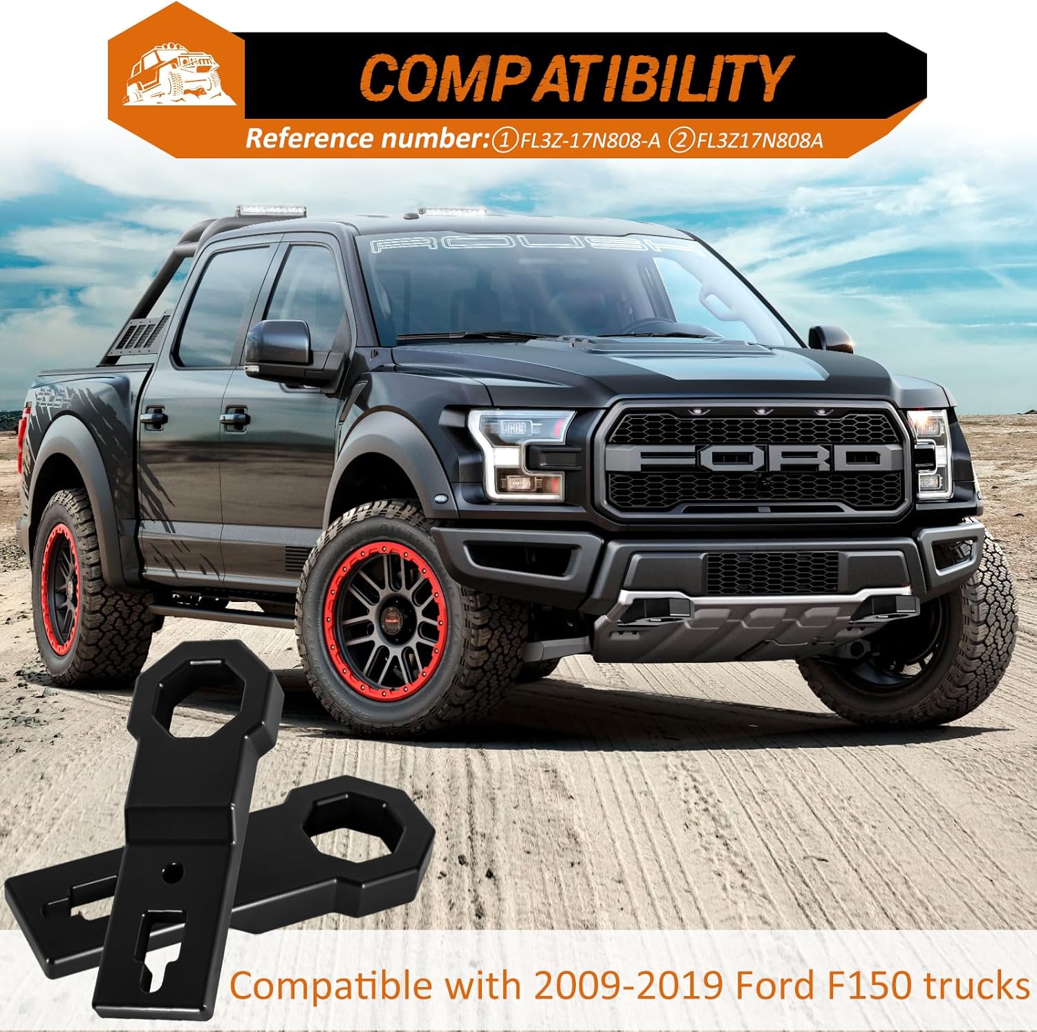 Gooseneck Ball Adapter and Front Tow Hook(Black)